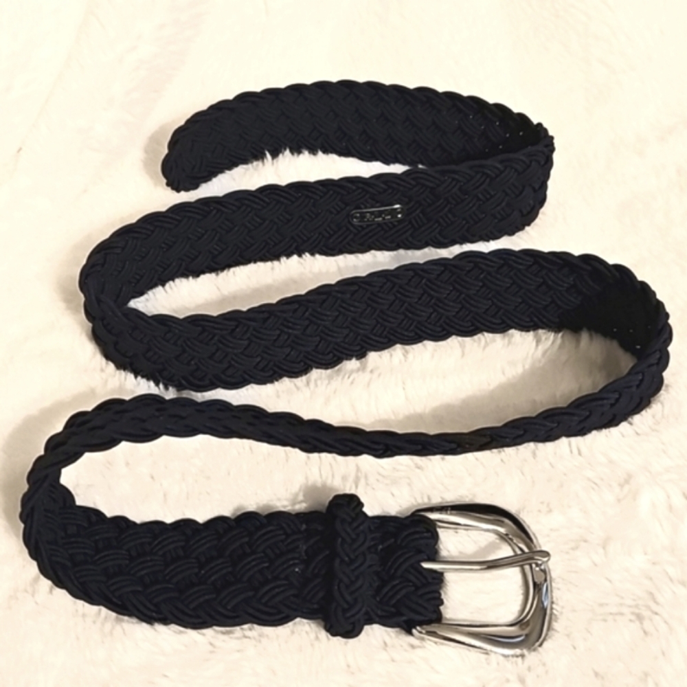 Lauren Ralph Lauren Navy Braided Belt with Silver Accent and Buckle Women's - Picture 2 of 5